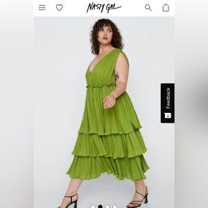 Nasty Gal Plus Size Olive Green Pleated Dress